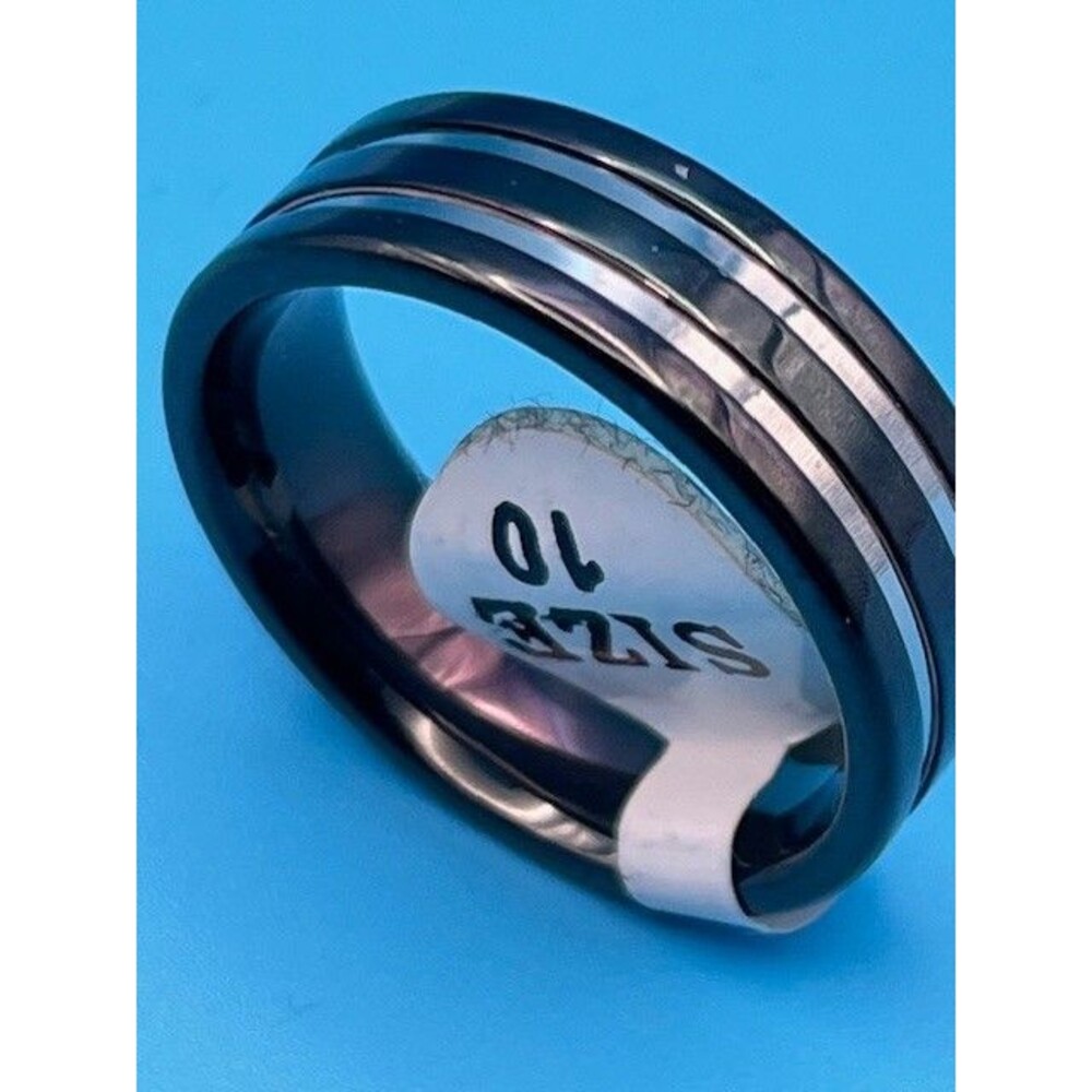 Elegant Black Titanium Men's Ring - Size 9
